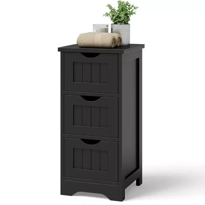Costway Bathroom Floor Cabinet Freestanding Storage Organizer w/ 3 Drawers