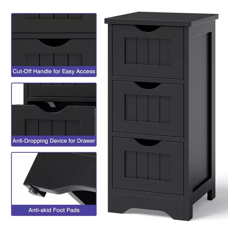 Costway Bathroom Floor Cabinet Freestanding Storage Organizer w/ 3 Drawers