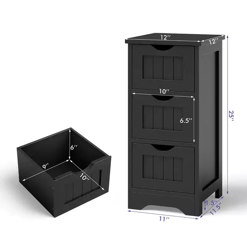 Costway Bathroom Floor Cabinet Freestanding Storage Organizer w/ 3 Drawers
