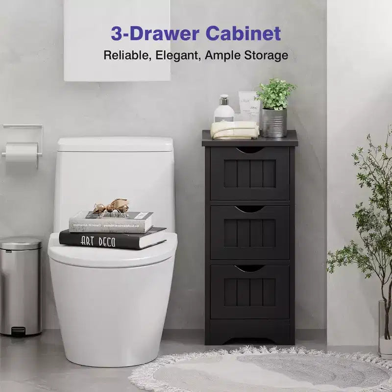 Costway Bathroom Floor Cabinet Freestanding Storage Organizer w/ 3 Drawers