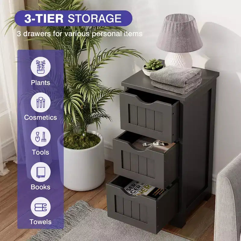 Costway Bathroom Floor Cabinet Freestanding Storage Organizer w/ 3 Drawers