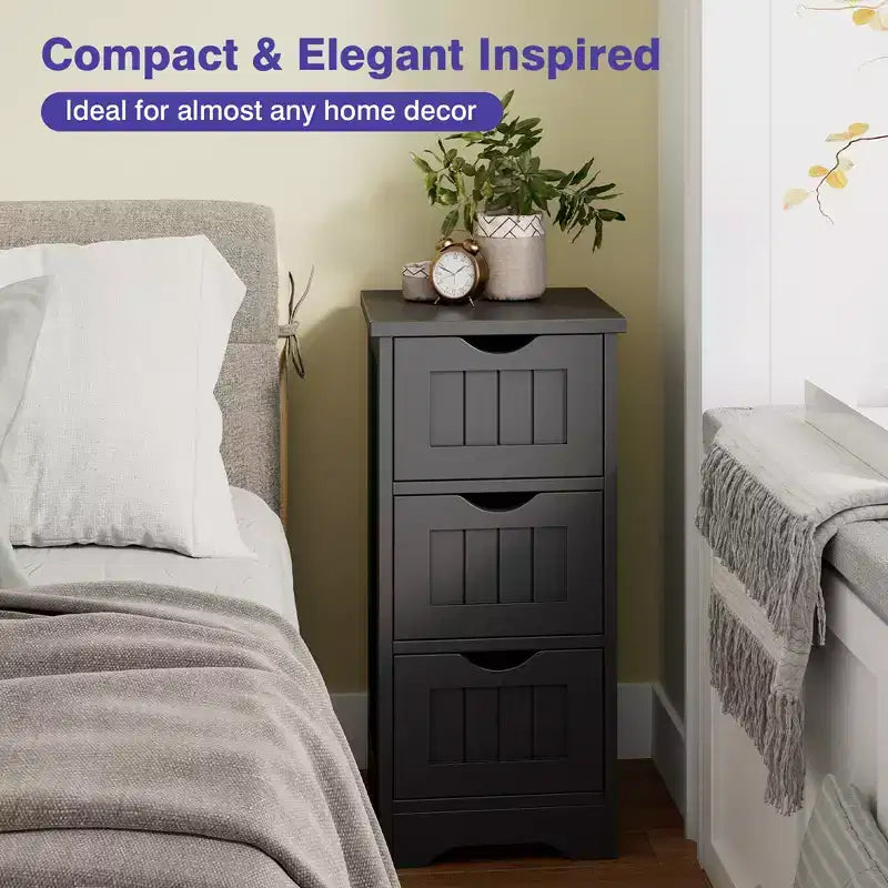Costway Bathroom Floor Cabinet Freestanding Storage Organizer w/ 3 Drawers