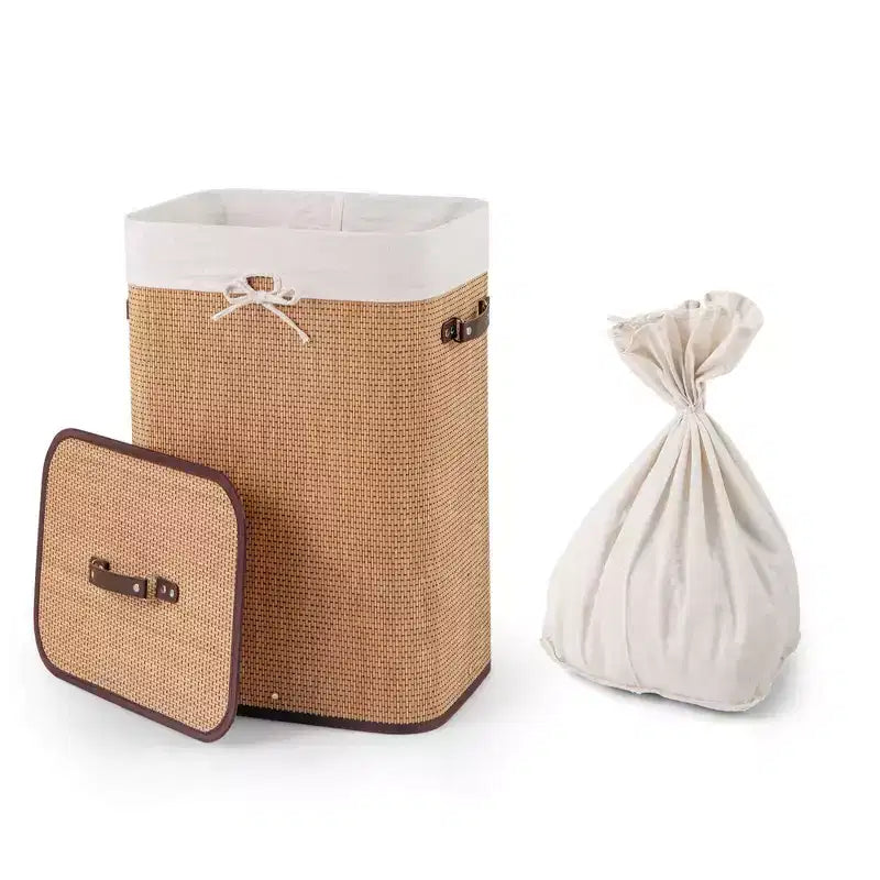 Costway Rectangle Bamboo Hamper Laundry Basket Washing Cloth Bin Bag Lid Black/Natural/Brown/Bamboo