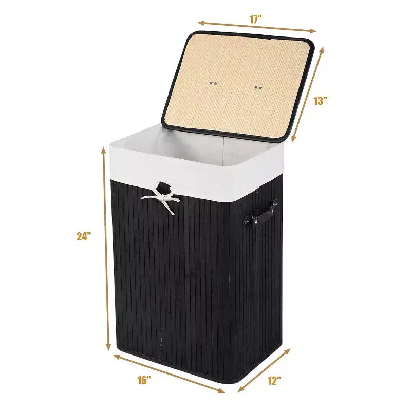 Costway Rectangle Bamboo Hamper Laundry Basket Washing Cloth Bin Bag Lid Black/Natural/Brown/Bamboo