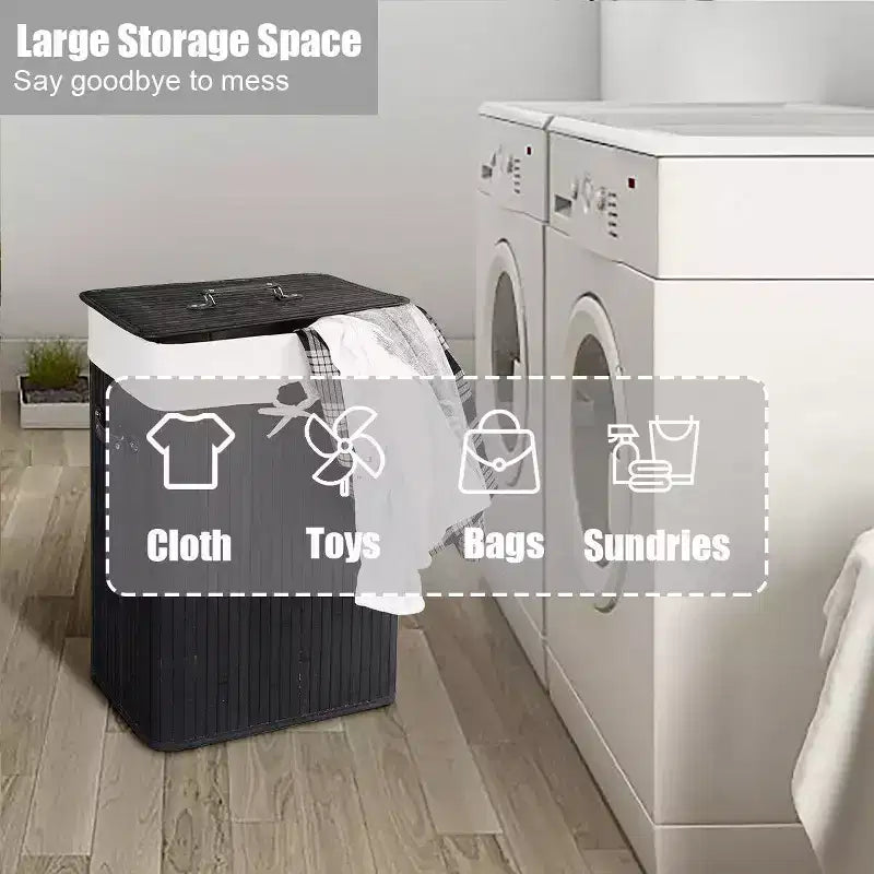 Costway Rectangle Bamboo Hamper Laundry Basket Washing Cloth Bin Bag Lid Black/Natural/Brown/Bamboo