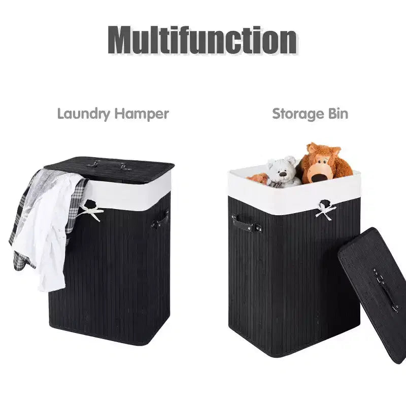 Costway Rectangle Bamboo Hamper Laundry Basket Washing Cloth Bin Bag Lid Black/Natural/Brown/Bamboo