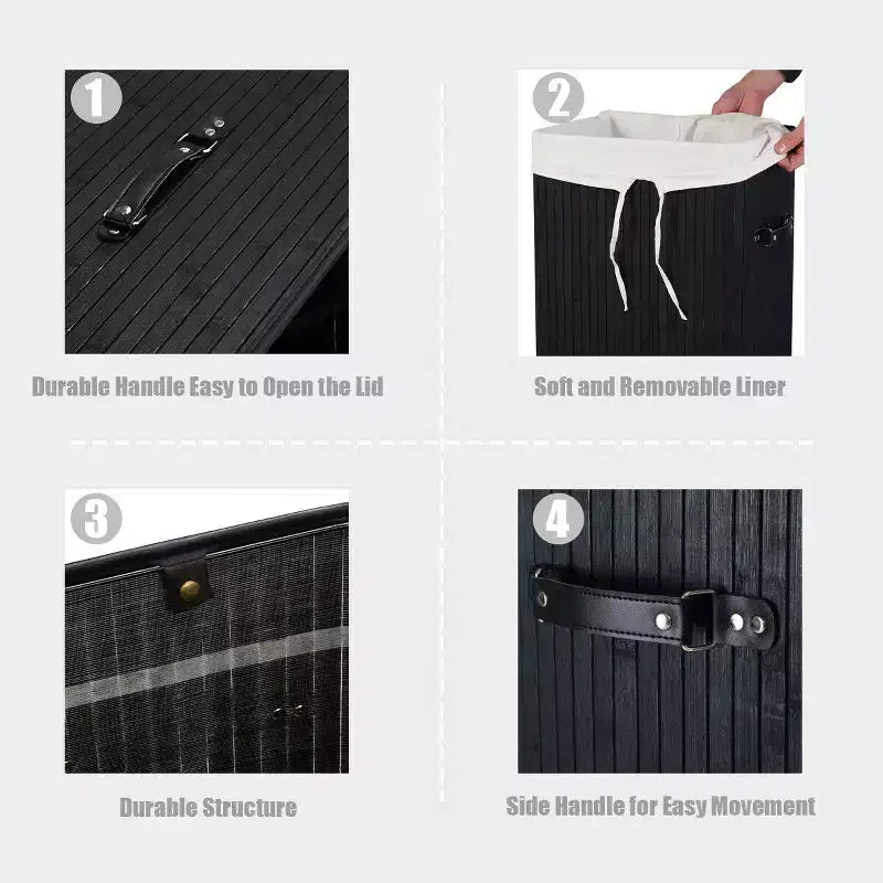 Costway Rectangle Bamboo Hamper Laundry Basket Washing Cloth Bin Bag Lid Black/Natural/Brown/Bamboo