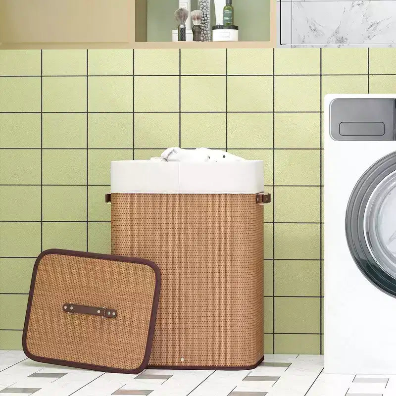 Costway Rectangle Bamboo Hamper Laundry Basket Washing Cloth Bin Bag Lid Black/Natural/Brown/Bamboo