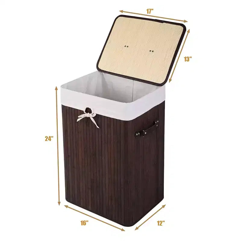 Costway Rectangle Bamboo Hamper Laundry Basket Washing Cloth Bin Bag Lid Black/Natural/Brown/Bamboo