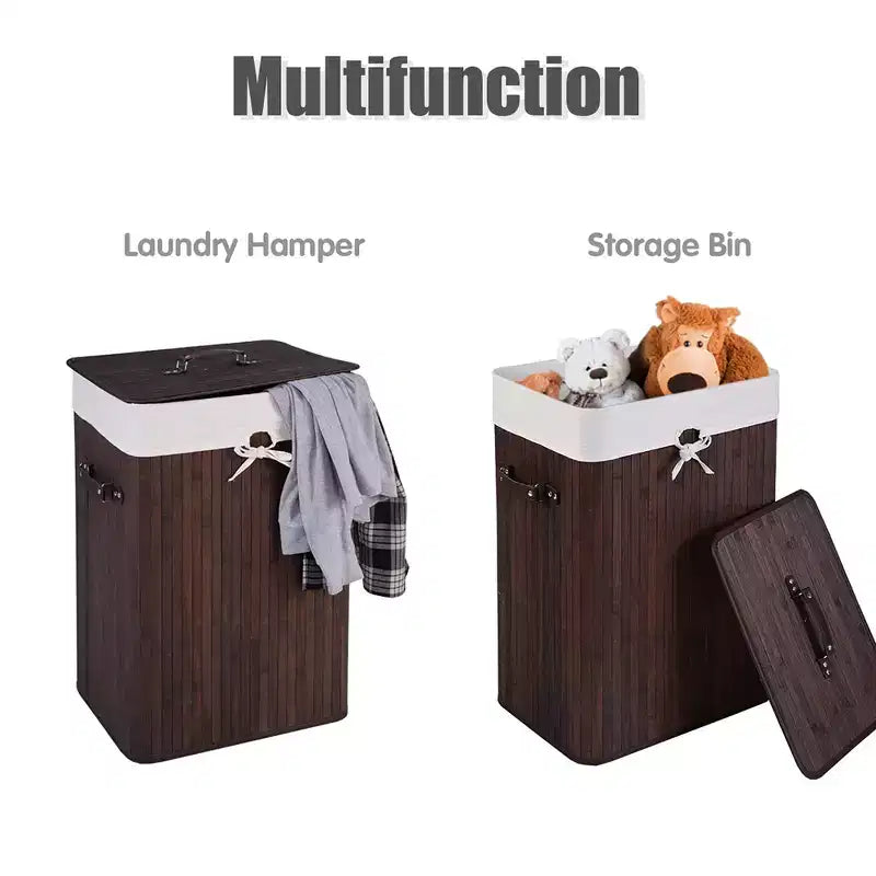 Costway Rectangle Bamboo Hamper Laundry Basket Washing Cloth Bin Bag Lid Black/Natural/Brown/Bamboo