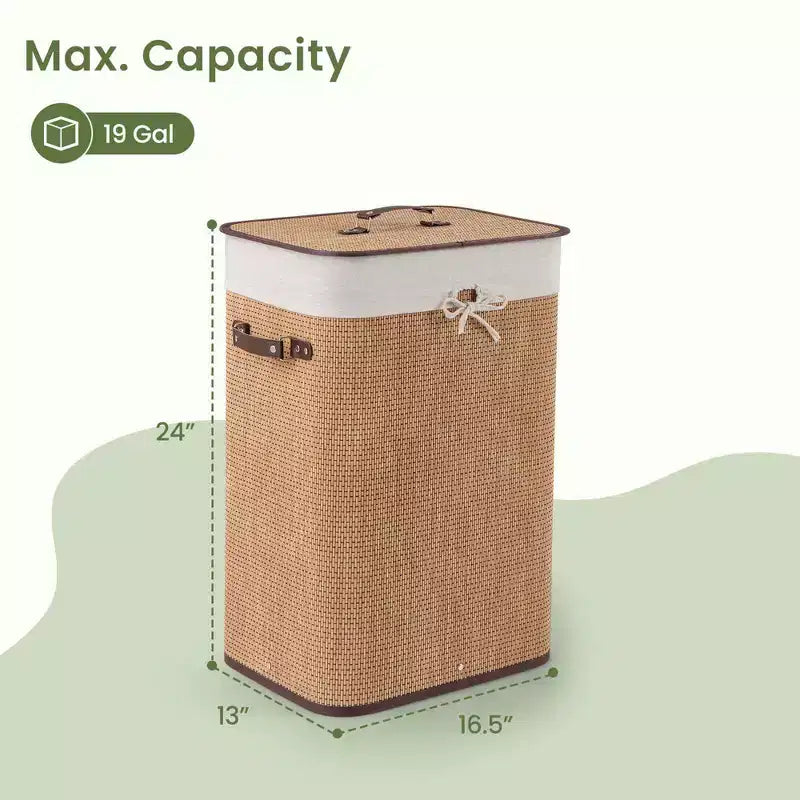 Costway Rectangle Bamboo Hamper Laundry Basket Washing Cloth Bin Bag Lid Black/Natural/Brown/Bamboo