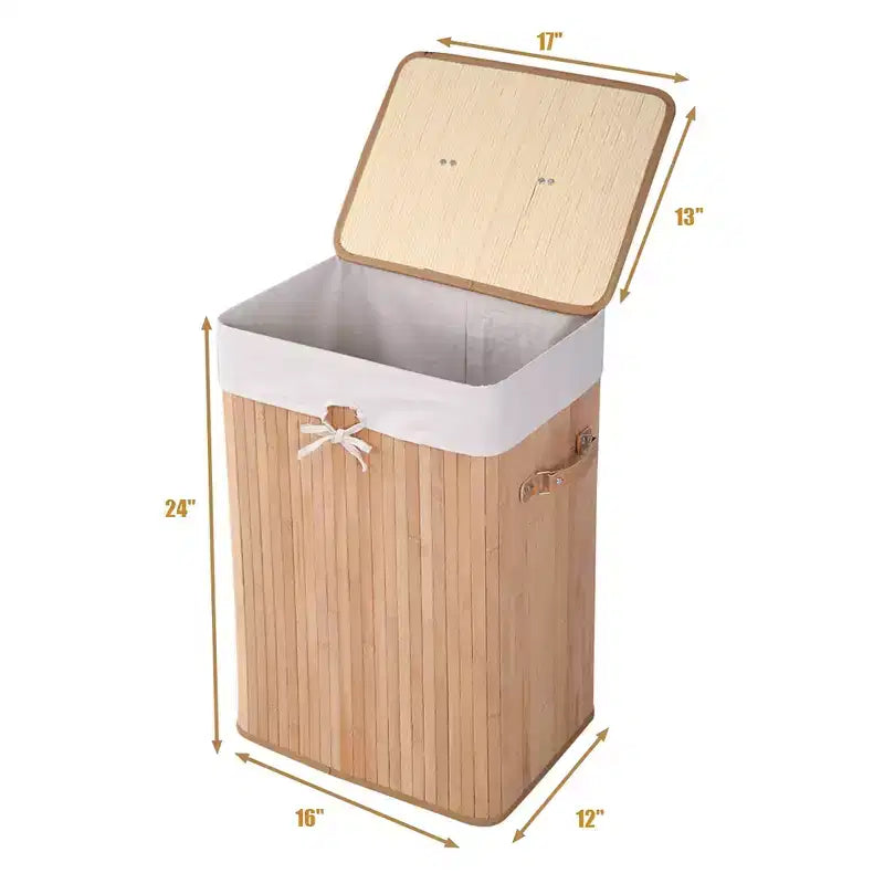 Costway Rectangle Bamboo Hamper Laundry Basket Washing Cloth Bin Bag Lid Black/Natural/Brown/Bamboo