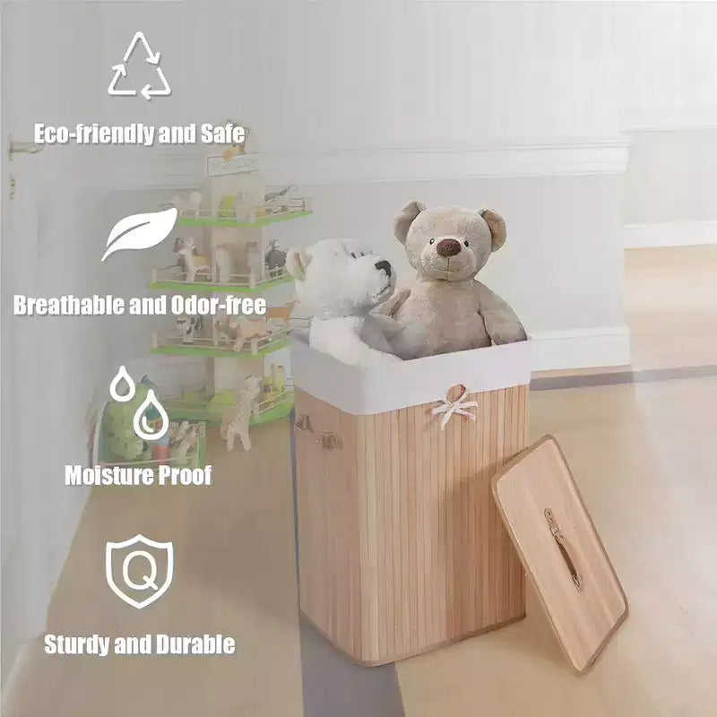 Costway Rectangle Bamboo Hamper Laundry Basket Washing Cloth Bin Bag Lid Black/Natural/Brown/Bamboo