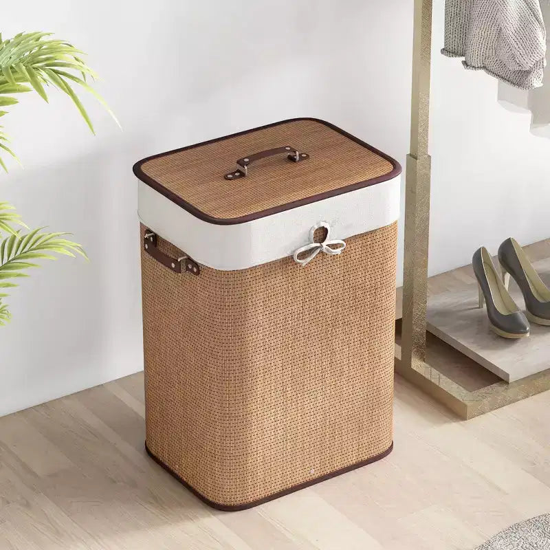 Costway Rectangle Bamboo Hamper Laundry Basket Washing Cloth Bin Bag Lid Black/Natural/Brown/Bamboo