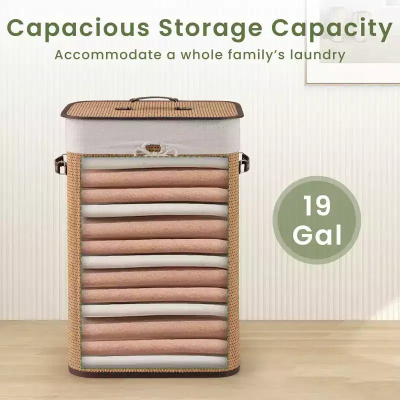 Costway Rectangle Bamboo Hamper Laundry Basket Washing Cloth Bin Bag Lid Black/Natural/Brown/Bamboo