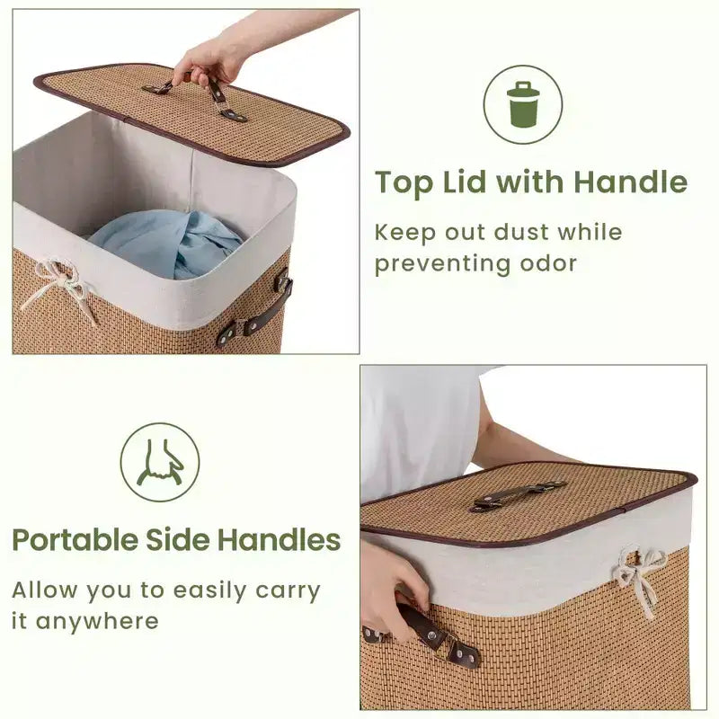 Costway Rectangle Bamboo Hamper Laundry Basket Washing Cloth Bin Bag Lid Black/Natural/Brown/Bamboo