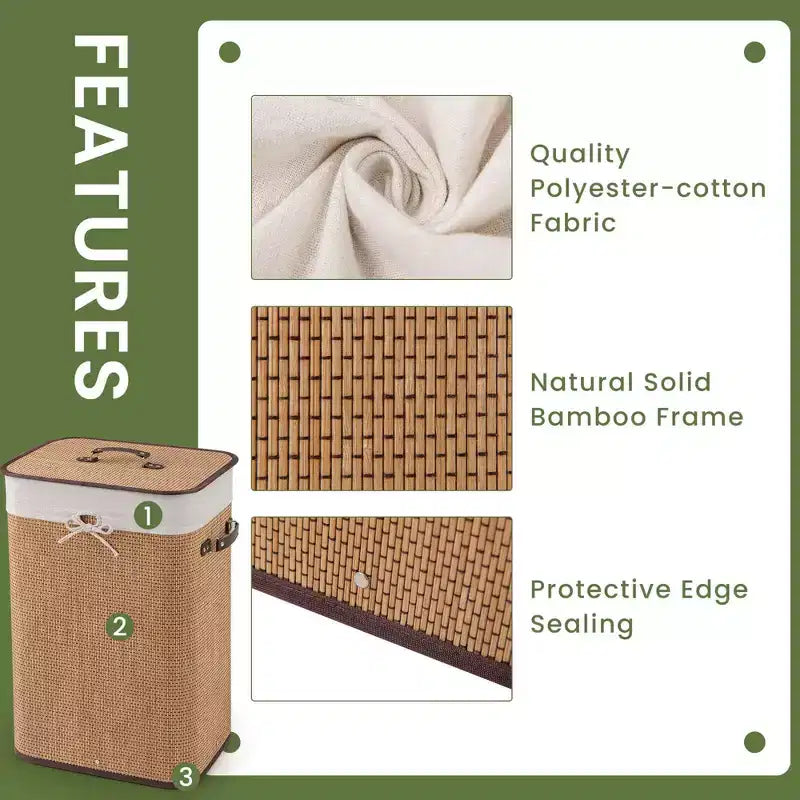 Costway Rectangle Bamboo Hamper Laundry Basket Washing Cloth Bin Bag Lid Black/Natural/Brown/Bamboo