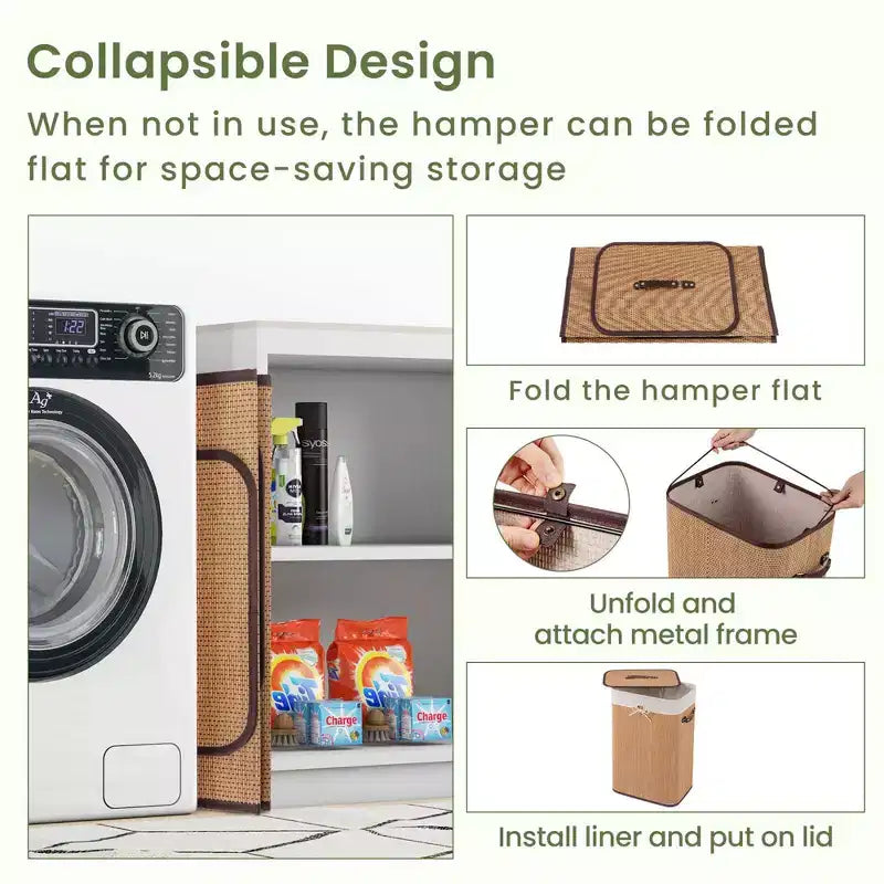 Costway Rectangle Bamboo Hamper Laundry Basket Washing Cloth Bin Bag Lid Black/Natural/Brown/Bamboo