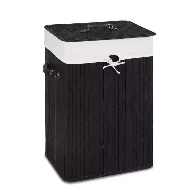 Costway Panier à linge rectangulaire en bambou avec couvercle Noir/Naturel/Marron/Bambou