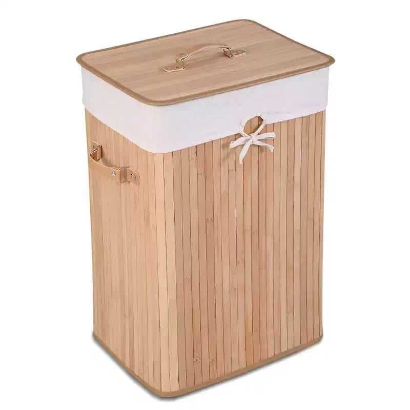 Costway Panier à linge rectangulaire en bambou avec couvercle Noir/Naturel/Marron/Bambou