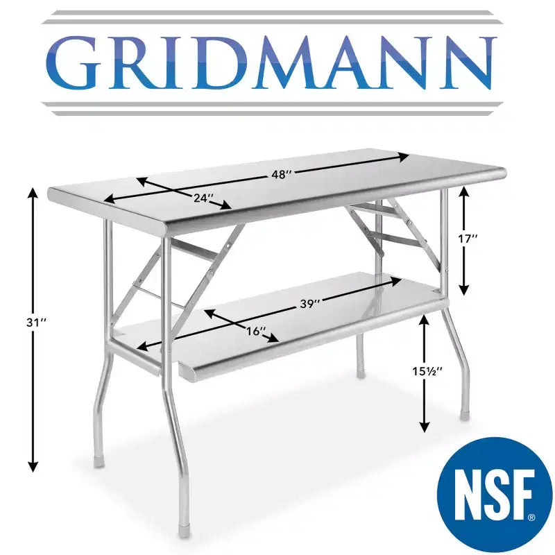 GRIDMANN 48 x 24 Inch Stainless Steel Folding Tables, NSF Certified Kitchen Prep Table