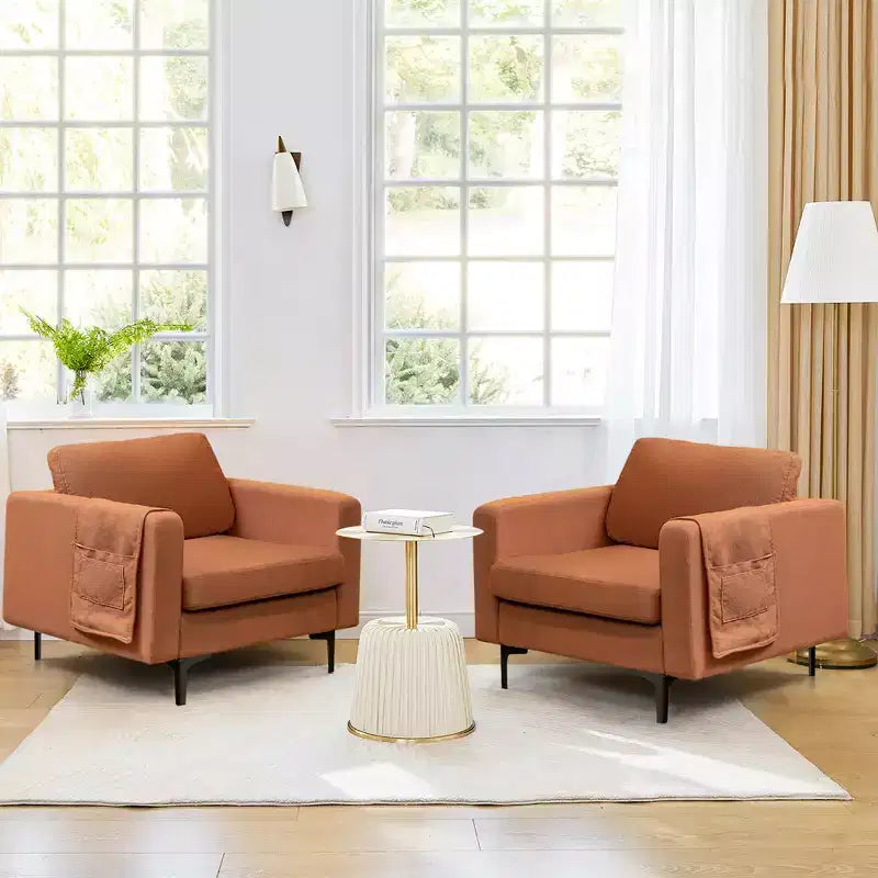Costway Set of 2 Fabric Accent Armchair Single Sofa w/ Side Storage Pocket