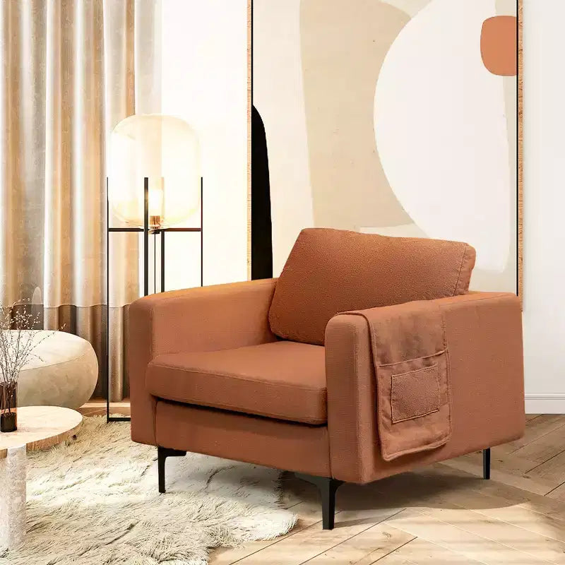 Costway Set of 2 Fabric Accent Armchair Single Sofa w/ Side Storage Pocket