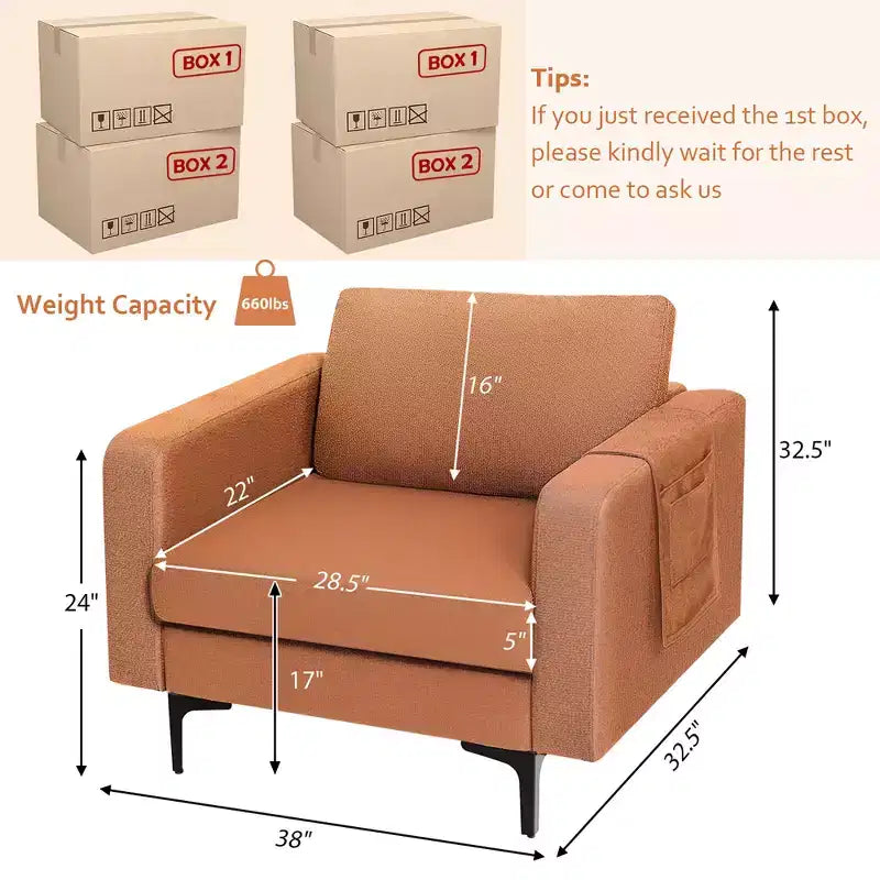 Costway Set of 2 Fabric Accent Armchair Single Sofa w/ Side Storage Pocket