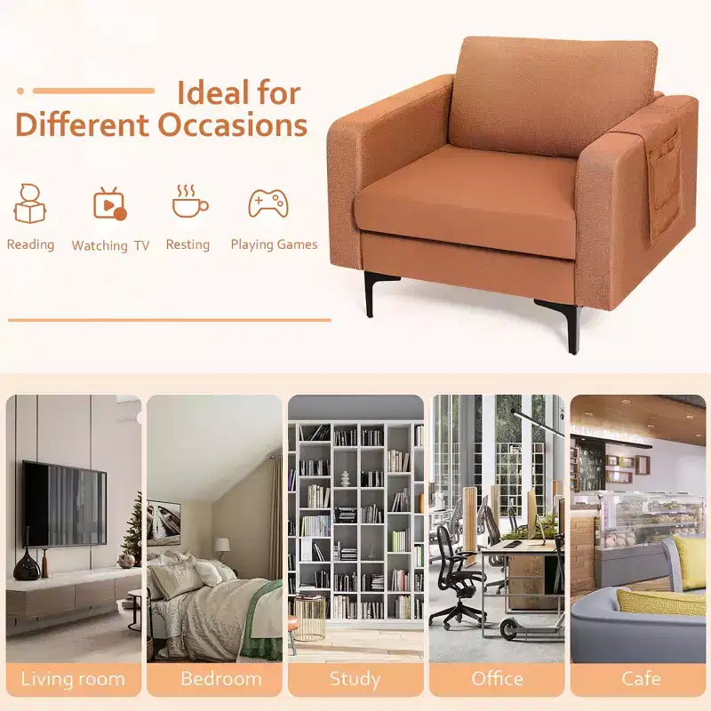 Costway Set of 2 Fabric Accent Armchair Single Sofa w/ Side Storage Pocket