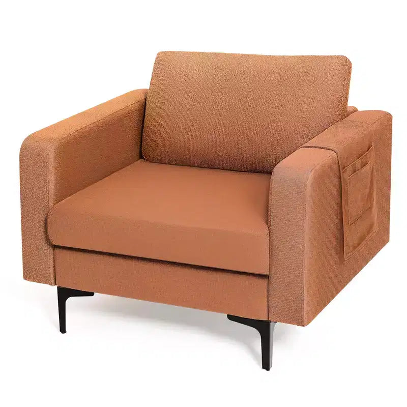 Costway Set of 2 Fabric Accent Armchair Single Sofa w/ Side Storage Pocket