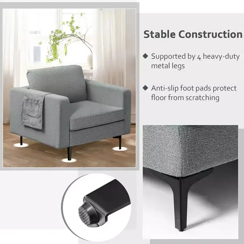 Costway Set of 2 Fabric Accent Armchair Single Sofa w/ Side Storage Pocket