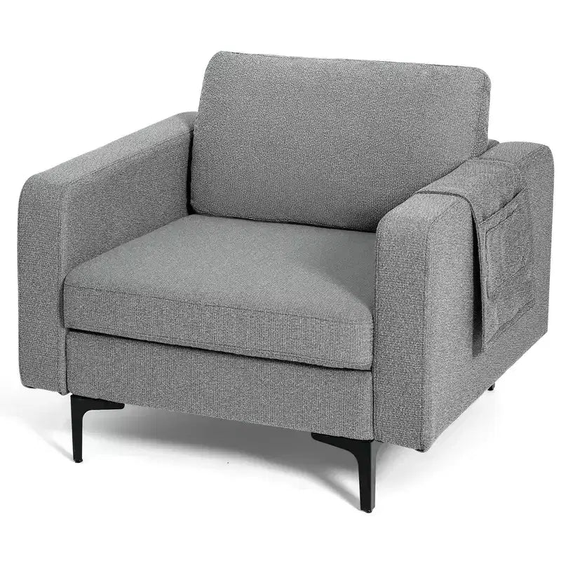 Costway Set of 2 Fabric Accent Armchair Single Sofa w/ Side Storage Pocket