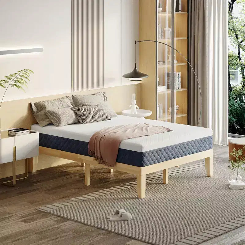 Costway Full Size Wood Bed Frame & 10'' Foam Mattress Set CertiPUR-US Certified Natural/Espresso