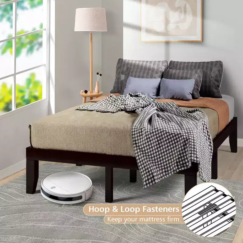 Costway Full Size Wood Bed Frame & 10'' Foam Mattress Set CertiPUR-US Certified Natural/Espresso