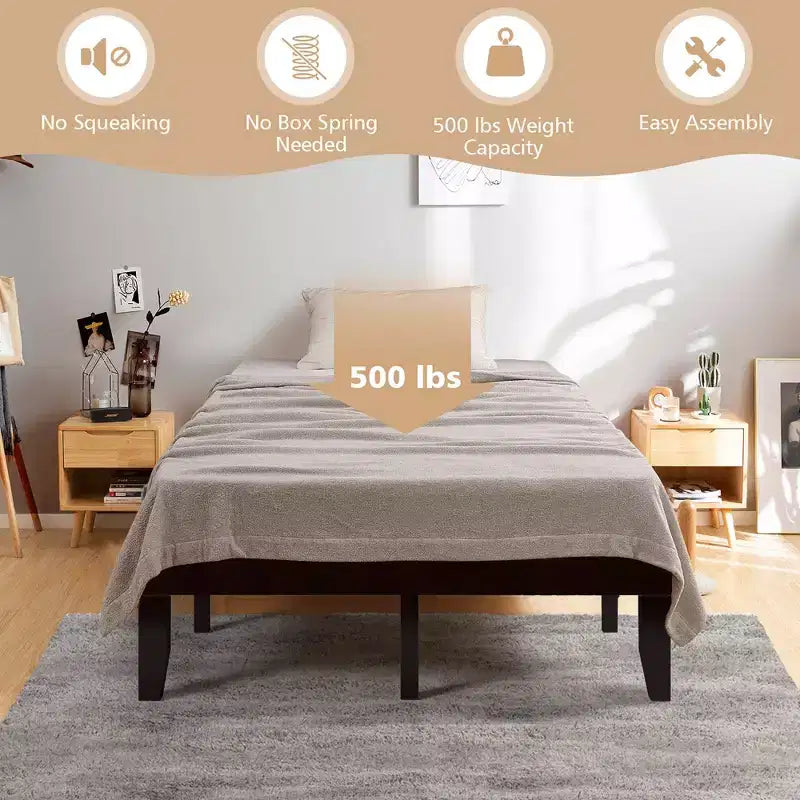 Costway Full Size Wood Bed Frame & 10'' Foam Mattress Set CertiPUR-US Certified Natural/Espresso