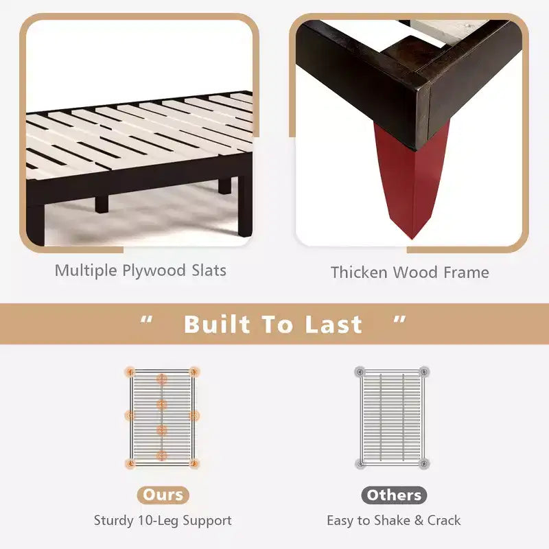 Costway Full Size Wood Bed Frame & 10'' Foam Mattress Set CertiPUR-US Certified Natural/Espresso