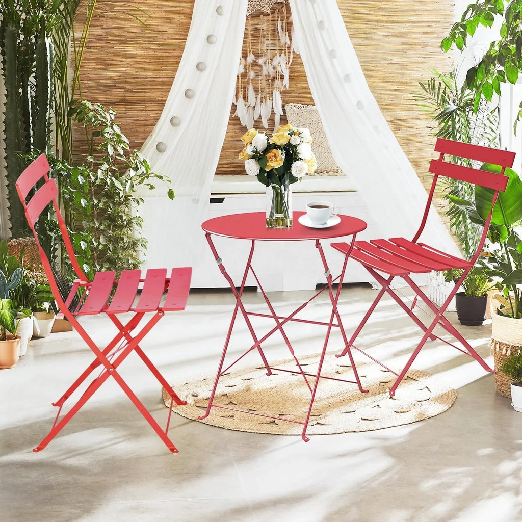 Ensemble bistrot pliant en métal 3 pièces, salon de conversation intérieur/extérieur résistant aux intempéries pour patio, cour, jardin