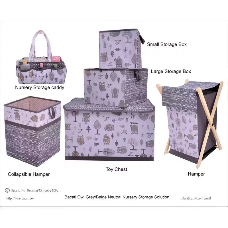 Bacati - Owls Gray/Beige Neutral Collapsible Laundry Hamper