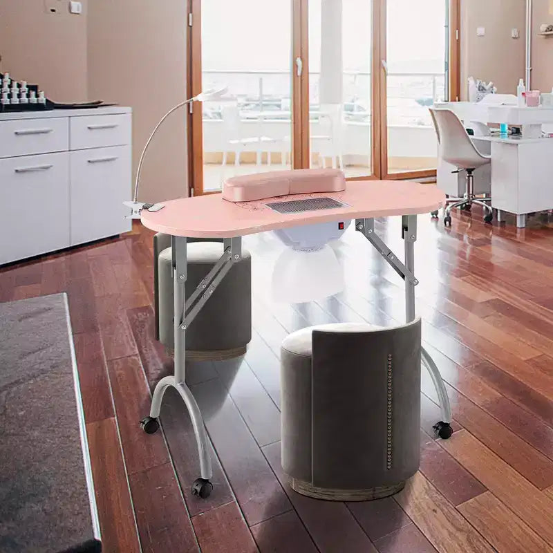 Costway Folding Manicure Table Portable Nail Desk with Dust Collector LED Lamp Carry Bag