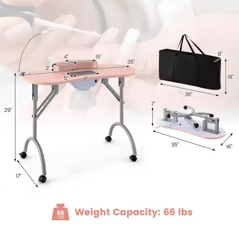 Costway Folding Manicure Table Portable Nail Desk with Dust Collector LED Lamp Carry Bag