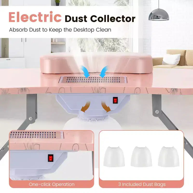 Costway Folding Manicure Table Portable Nail Desk with Dust Collector LED Lamp Carry Bag