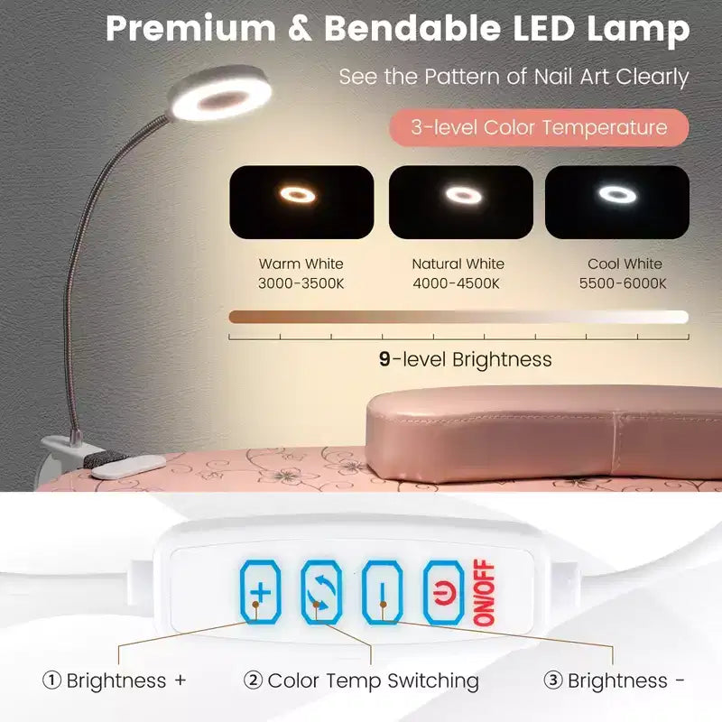 Costway Folding Manicure Table Portable Nail Desk with Dust Collector LED Lamp Carry Bag