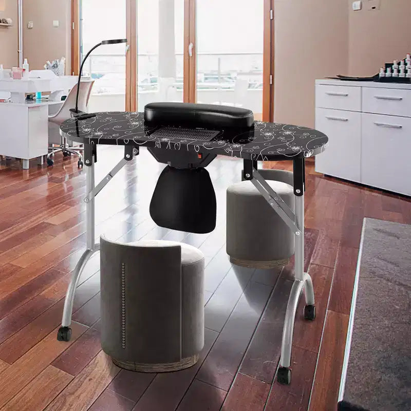 Costway Folding Manicure Table Portable Nail Desk with Dust Collector LED Lamp Carry Bag