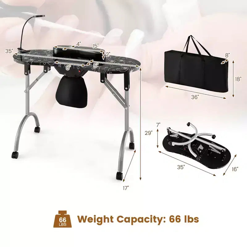 Costway Folding Manicure Table Portable Nail Desk with Dust Collector LED Lamp Carry Bag