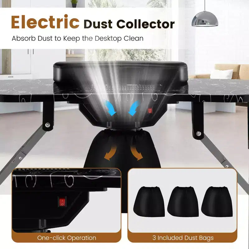 Costway Folding Manicure Table Portable Nail Desk with Dust Collector LED Lamp Carry Bag