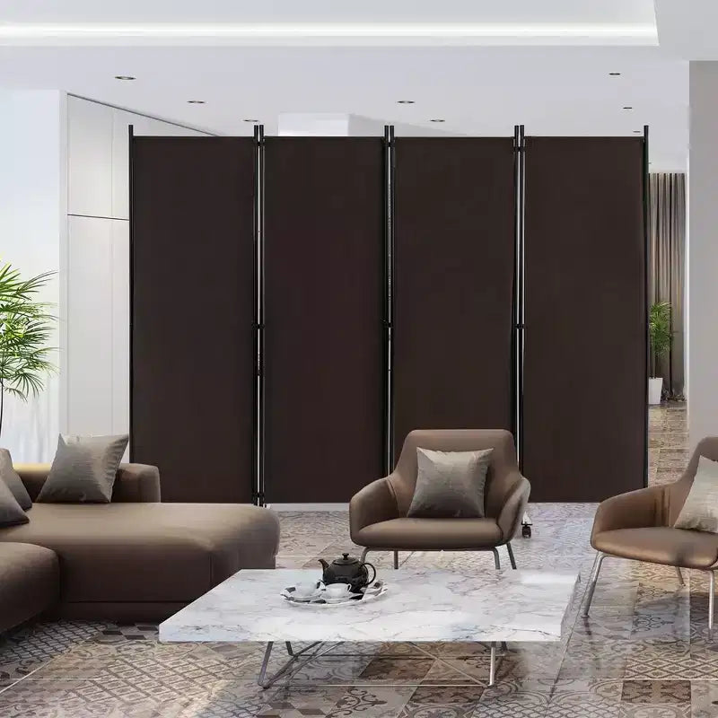 Costway 4-Panel Folding Room Divider 6FT Rolling Privacy Screen with Lockable Wheels Black/Brown/Grey/White