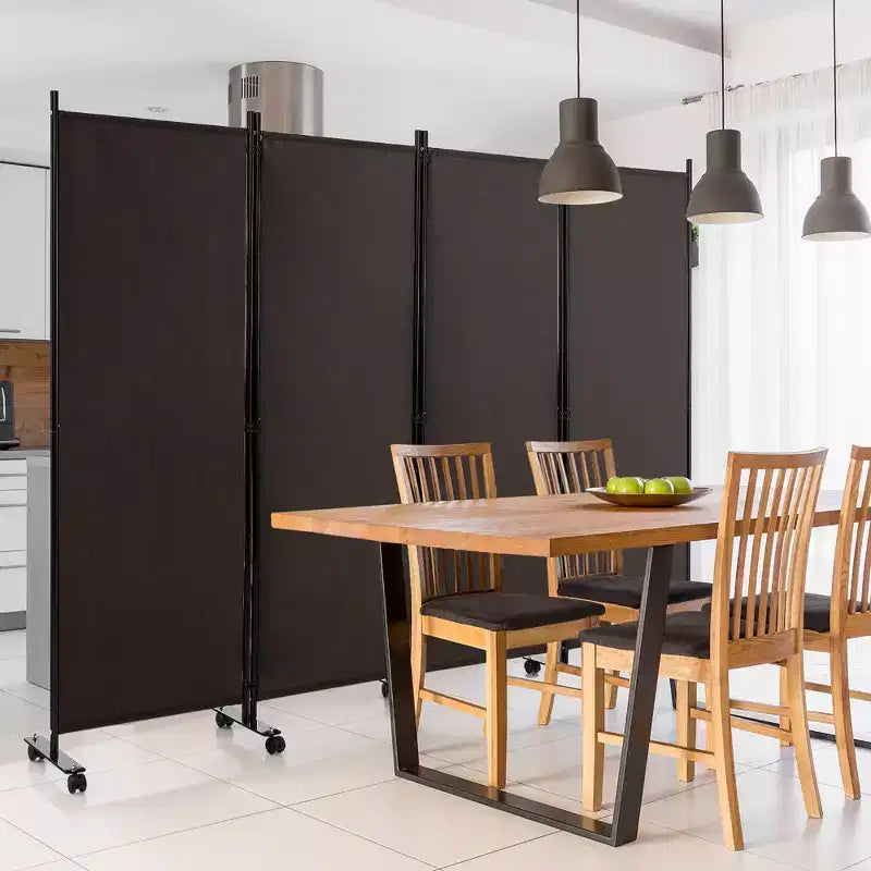Costway 4-Panel Folding Room Divider 6FT Rolling Privacy Screen with Lockable Wheels Black/Brown/Grey/White