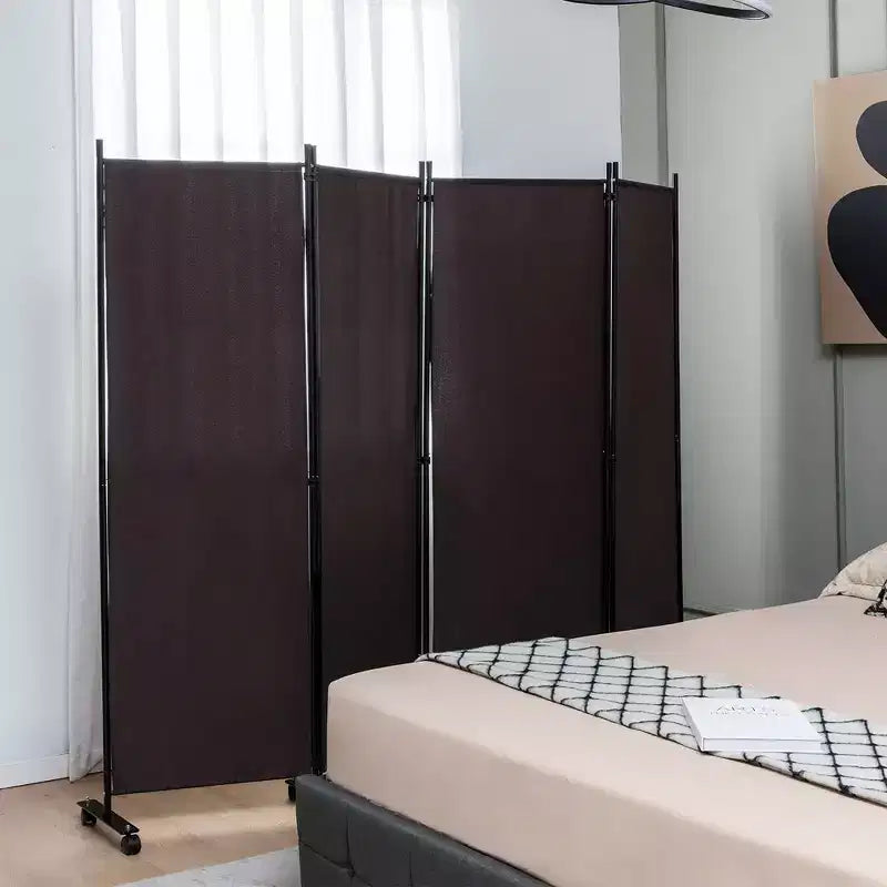 Costway 4-Panel Folding Room Divider 6FT Rolling Privacy Screen with Lockable Wheels Black/Brown/Grey/White