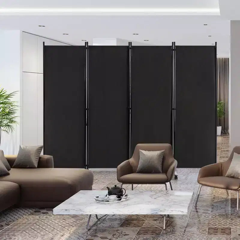 Costway 4-Panel Folding Room Divider 6FT Rolling Privacy Screen with Lockable Wheels Black/Brown/Grey/White
