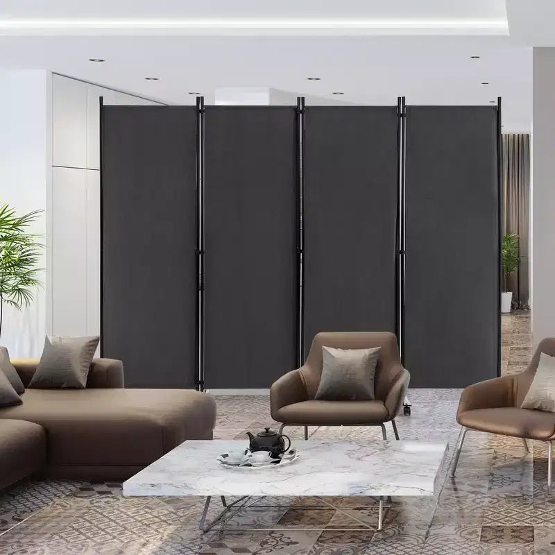 Costway 4-Panel Folding Room Divider 6FT Rolling Privacy Screen with Lockable Wheels Black/Brown/Grey/White